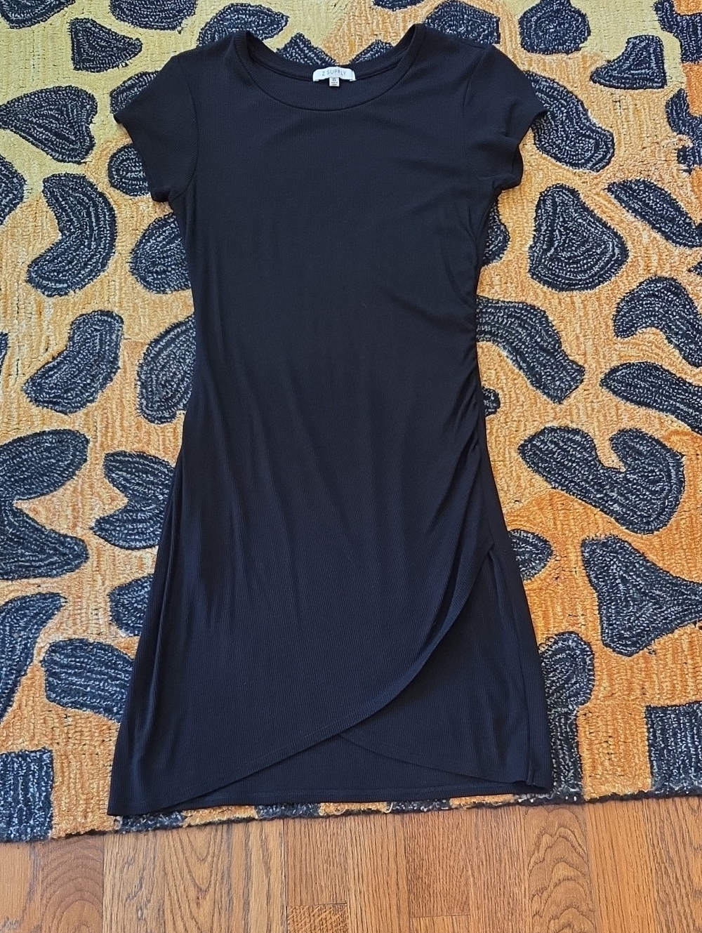 Z Supply Black Short-Sleeve Faux Wrap Mini Dress